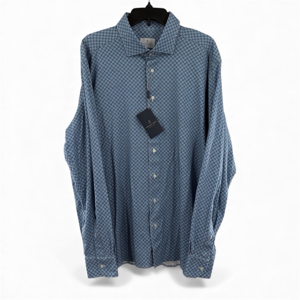 $278 New EMANUEL BERG Jersey Byron Stretch Shirt Men's 2XL XXL 18 EU 46 Blue AOP